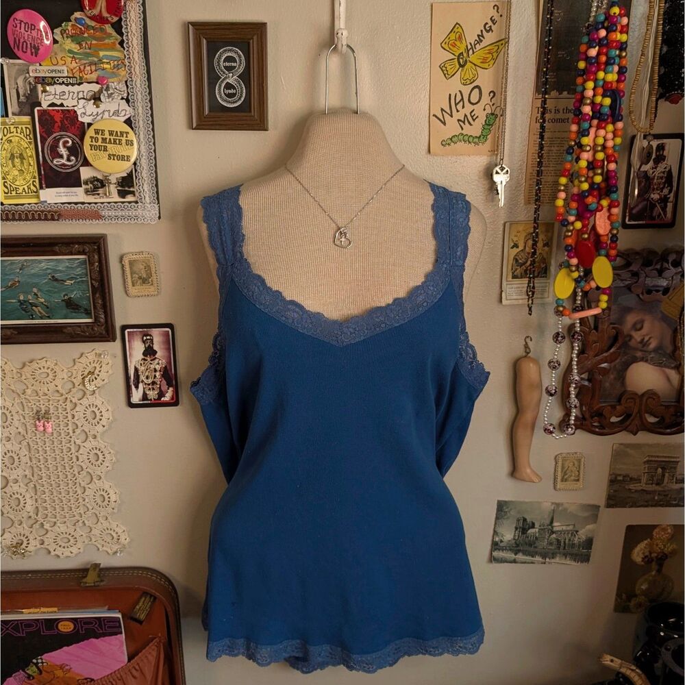 Lace Cami Tank Top Women's 2XL/3XL Blue